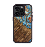 iPhone 15 Pro Wood Phone Case - Ibrahim (Teal & Gold, 730898)