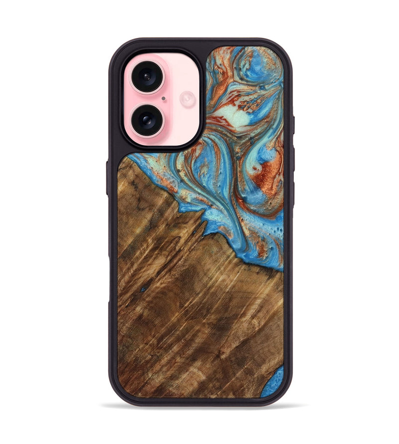 iPhone 16 Wood Phone Case - Ibrahim (Teal & Gold, 730898)