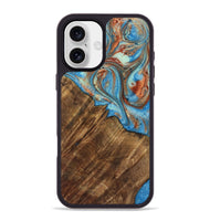 iPhone 16 Plus Wood Phone Case - Ibrahim (Teal & Gold, 730898)