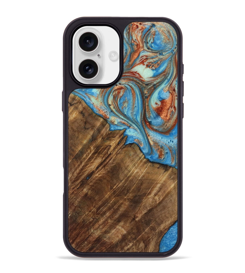 iPhone 16 Plus Wood Phone Case - Ibrahim (Teal & Gold, 730898)