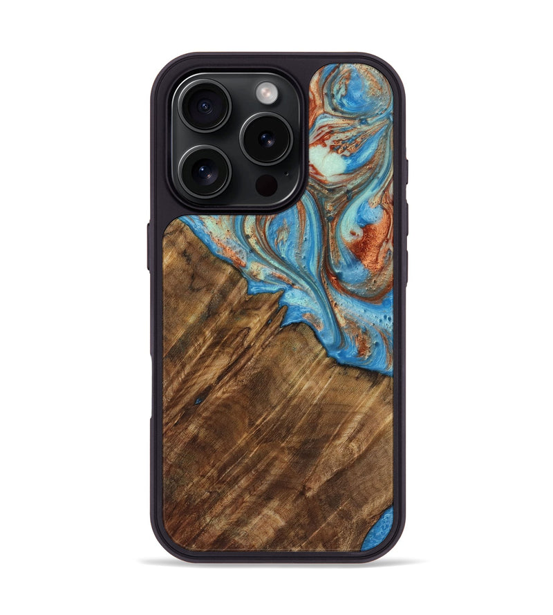 iPhone 16 Pro Wood Phone Case - Ibrahim (Teal & Gold, 730898)