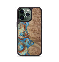 iPhone 13 Pro Wood Phone Case - Tsing (Teal & Gold, 730904)