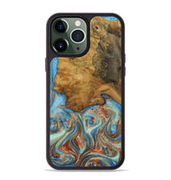 iPhone 13 Pro Max Wood Phone Case - Siddie (Teal & Gold, 730912)