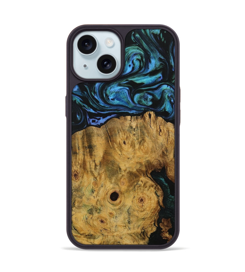 iPhone 15 Wood Phone Case - Baines (Blue, 730913)