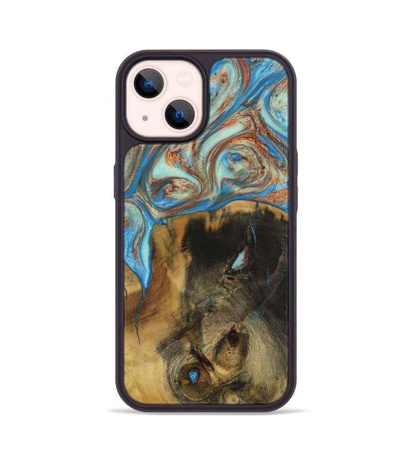 iPhone 14 Wood Phone Case - Johana (Teal & Gold, 730923)