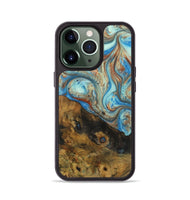 iPhone 13 Pro Wood Phone Case - Jossine (Teal & Gold, 730940)