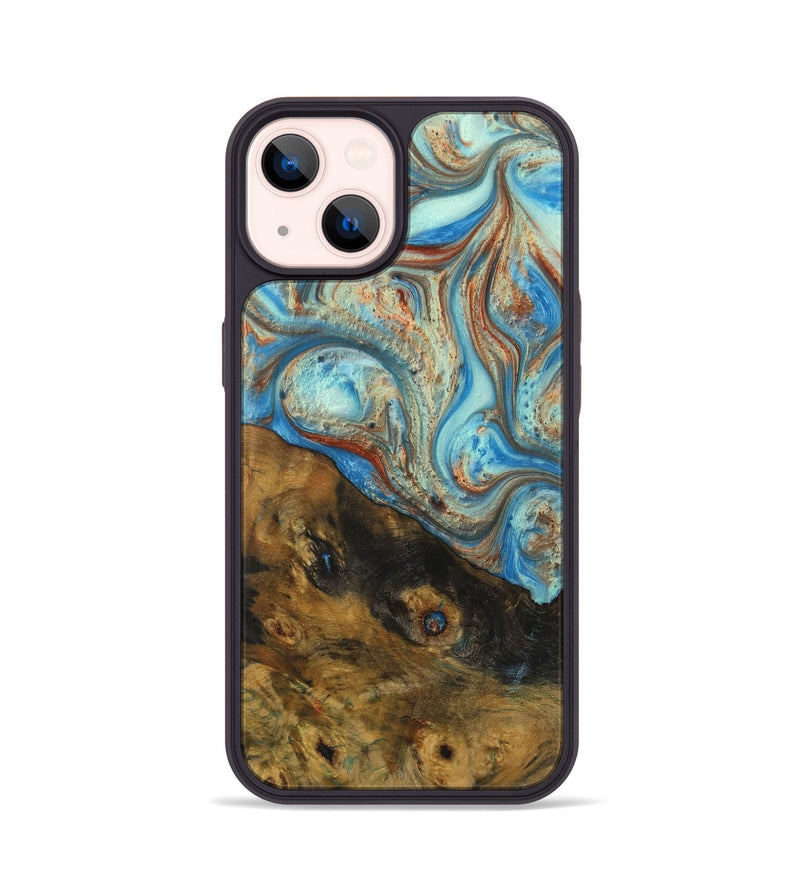 iPhone 14 Wood Phone Case - Jossine (Teal & Gold, 730940)