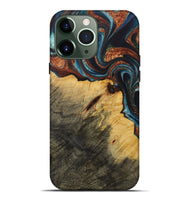 iPhone 13 Pro Max Wood Live Edge Phone Case - Peder (Teal & Gold, 730980)