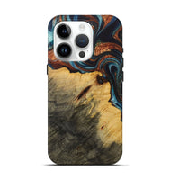 iPhone 15 Pro Wood Live Edge Phone Case - Peder (Teal & Gold, 730980)