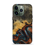 iPhone 13 Pro Wood Live Edge Phone Case - Dorr (Teal & Gold, 730983)