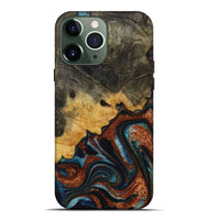 iPhone 13 Pro Max Wood Live Edge Phone Case - Dorr (Teal & Gold, 730983)