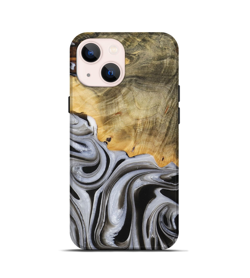 iPhone 13 mini Wood Live Edge Phone Case - Kaylee (Black & White, 730985)