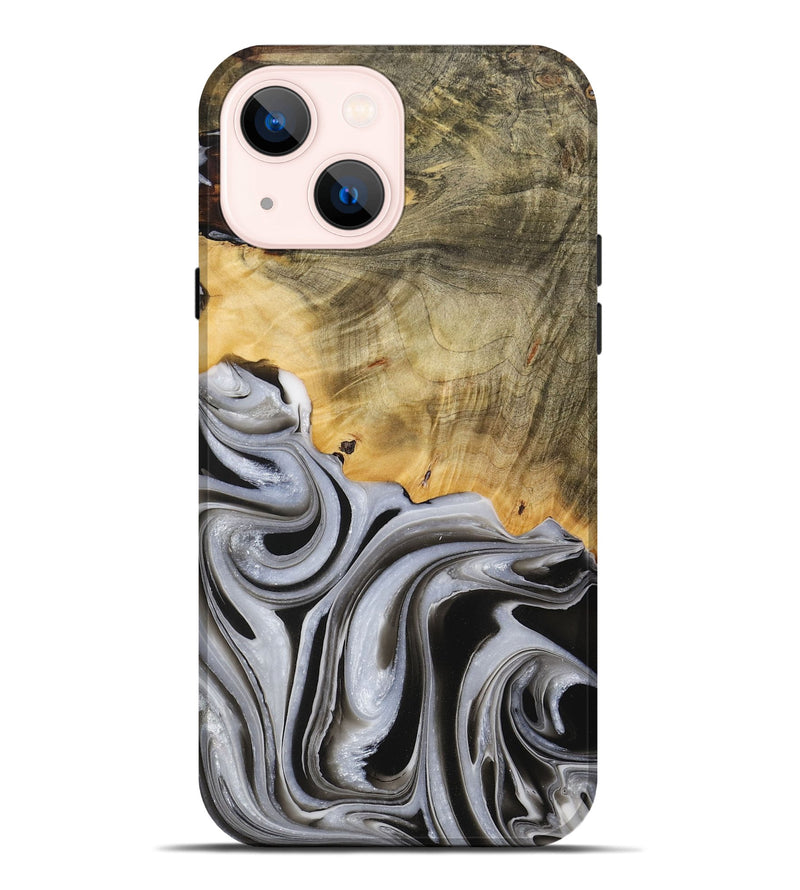 iPhone 14 Plus Wood Live Edge Phone Case - Kaylee (Black & White, 730985)