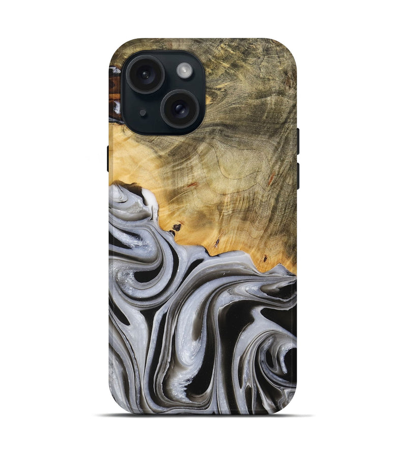 iPhone 15 Wood Live Edge Phone Case - Kaylee (Black & White, 730985)