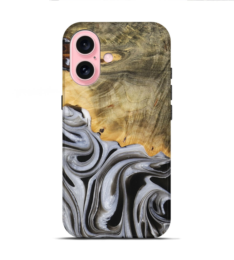 iPhone 16 Wood Live Edge Phone Case - Kaylee (Black & White, 730985)