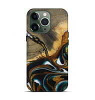 iPhone 13 Pro Wood Live Edge Phone Case - Marry (Teal & Gold, 730986)