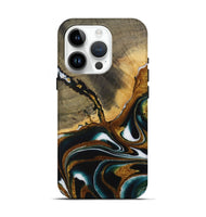 iPhone 15 Pro Wood Live Edge Phone Case - Marry (Teal & Gold, 730986)