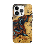 iPhone 15 Pro Wood Live Edge Phone Case - Renata (Teal & Gold, 730990)