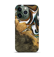 iPhone 13 Pro Wood Live Edge Phone Case - Huppert (Teal & Gold, 730991)