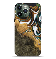 iPhone 13 Pro Max Wood Live Edge Phone Case - Huppert (Teal & Gold, 730991)