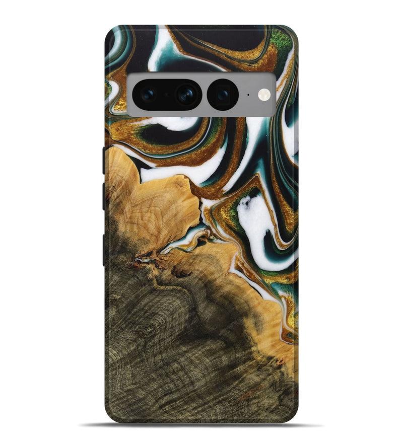 Pixel 7 Pro Wood Live Edge Phone Case - Huppert (Teal & Gold, 730991)