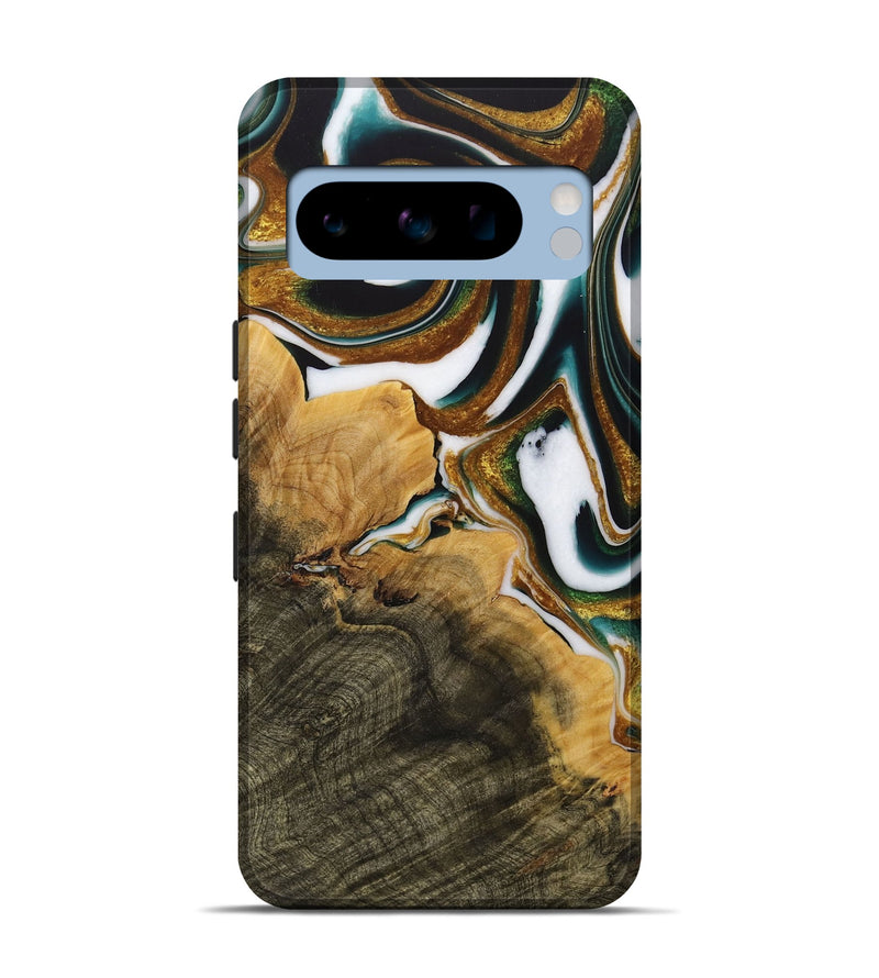 Pixel 8 Pro Wood Live Edge Phone Case - Huppert (Teal & Gold, 730991)