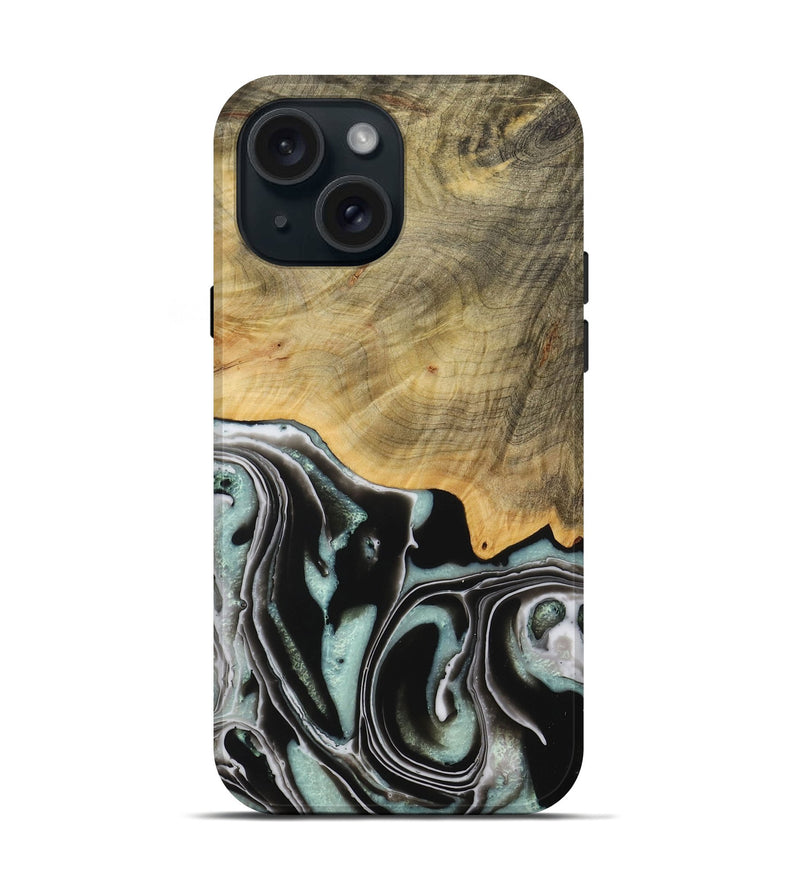 iPhone 15 Wood Live Edge Phone Case - Emilda (Green, 730993)