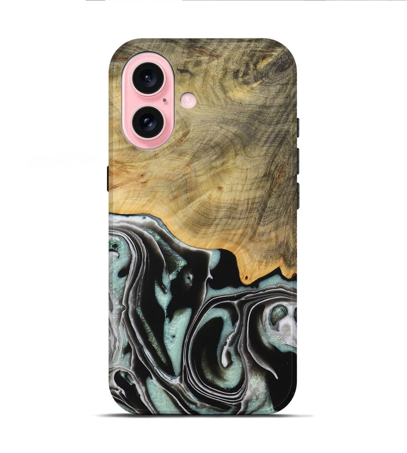 iPhone 16 Wood Live Edge Phone Case - Emilda (Green, 730993)