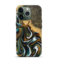 iPhone 13 Pro Wood Live Edge Phone Case - Corine (Teal & Gold, 730999)