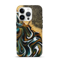 iPhone 15 Pro Wood Live Edge Phone Case - Corine (Teal & Gold, 730999)