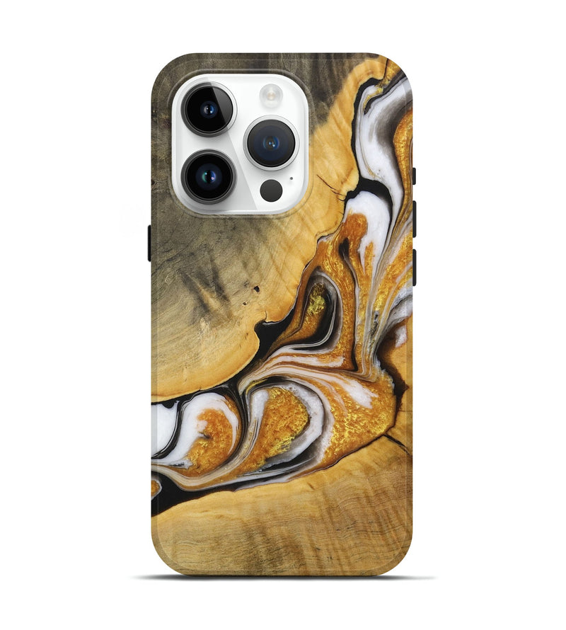 iPhone 15 Pro Wood Live Edge Phone Case - Laurena (Black & White, 731001)