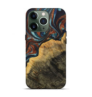 iPhone 13 Pro Wood Live Edge Phone Case - Rhoda (Teal & Gold, 731002)