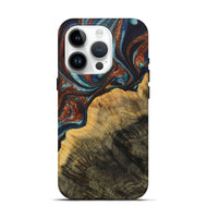 iPhone 15 Pro Wood Live Edge Phone Case - Rhoda (Teal & Gold, 731002)