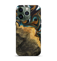 iPhone 13 Pro Wood Live Edge Phone Case - Keslie (Teal & Gold, 731004)