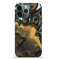 iPhone 13 Pro Max Wood Live Edge Phone Case - Keslie (Teal & Gold, 731004)