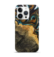 iPhone 15 Pro Wood Live Edge Phone Case - Keslie (Teal & Gold, 731004)