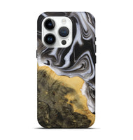 iPhone 15 Pro Wood Live Edge Phone Case - Hatty (Black & White, 731005)