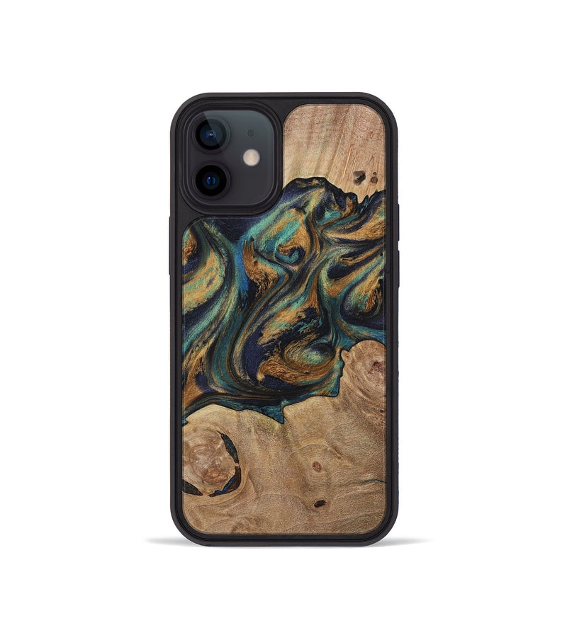 iPhone 12 mini Wood Phone Case - Stephan (Teal & Gold, 731089)