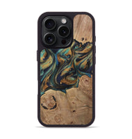 iPhone 16 Pro Wood Phone Case - Stephan (Teal & Gold, 731089)