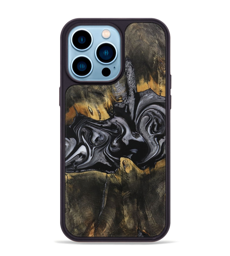 iPhone 14 Pro Max Wood Phone Case - River (Black & White, 731174)