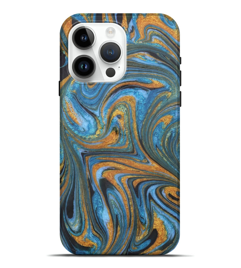 iPhone 15 Pro Max ResinArt Live Edge Phone Case - Nhien (Teal & Gold, 731222)