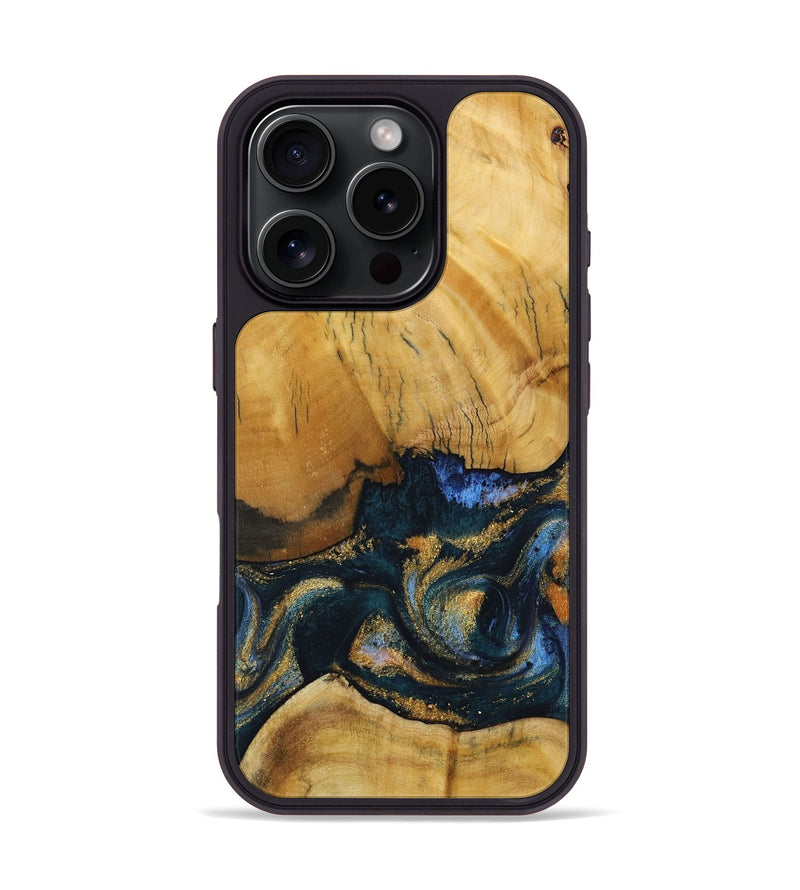 iPhone 16 Pro Wood Phone Case - Virgel (Teal & Gold, 731254)