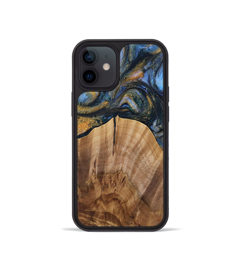 iPhone 12 mini Wood Phone Case - Zita (Teal & Gold, 731266)