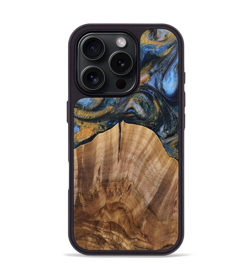 iPhone 16 Pro Wood Phone Case - Zita (Teal & Gold, 731266)