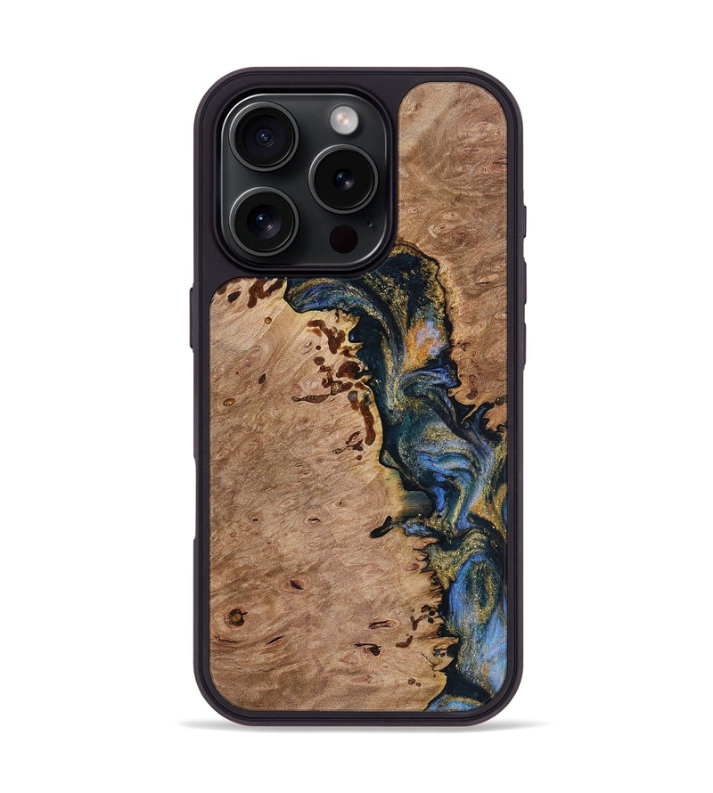 iPhone 16 Pro Wood Phone Case - Pascal (Teal & Gold, 731267)