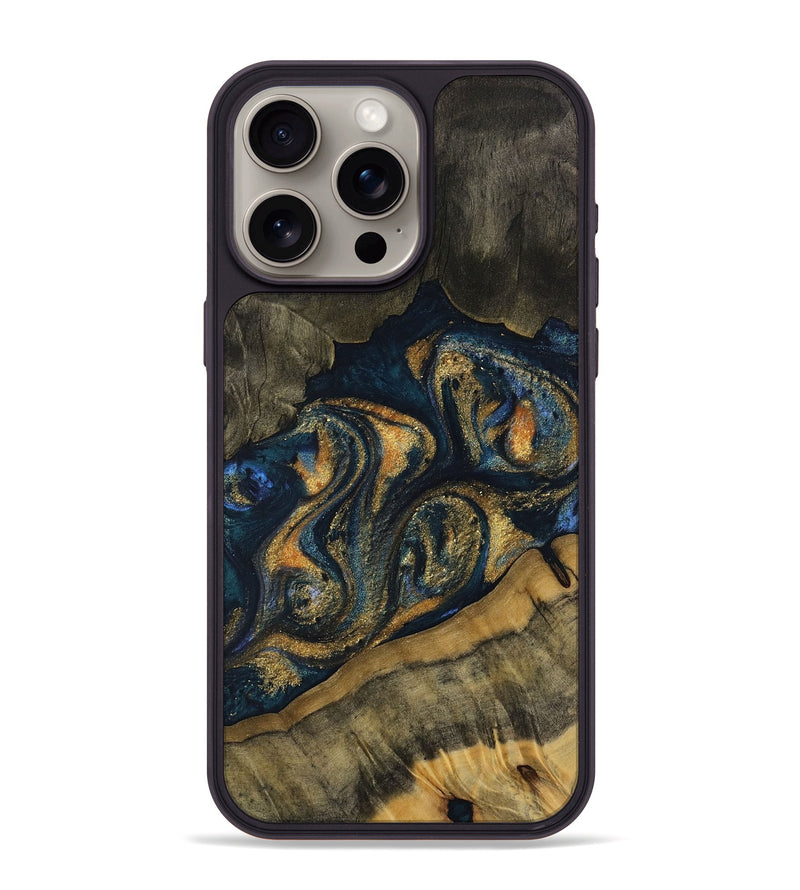 iPhone 15 Pro Max Wood Phone Case - Jian (Teal & Gold, 731268)