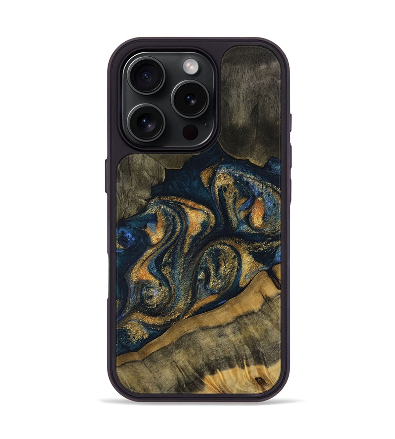 iPhone 16 Pro Wood Phone Case - Jian (Teal & Gold, 731268)