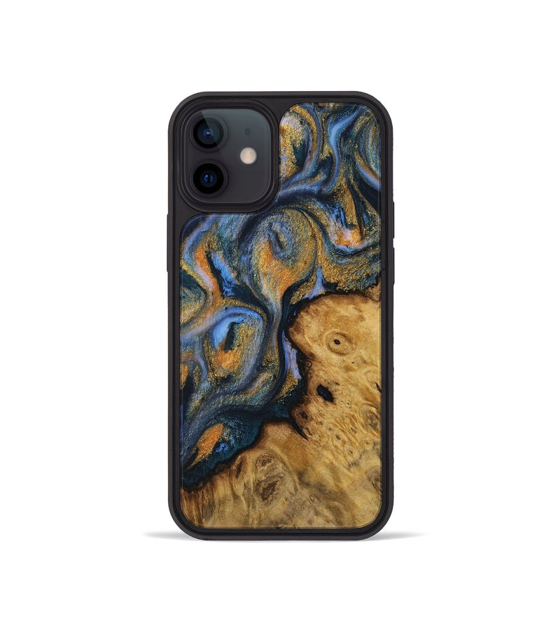 iPhone 12 mini Wood Phone Case - Cacilia (Teal & Gold, 731279)