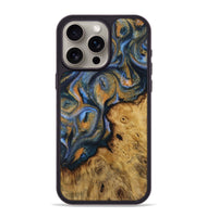 iPhone 15 Pro Max Wood Phone Case - Cacilia (Teal & Gold, 731279)