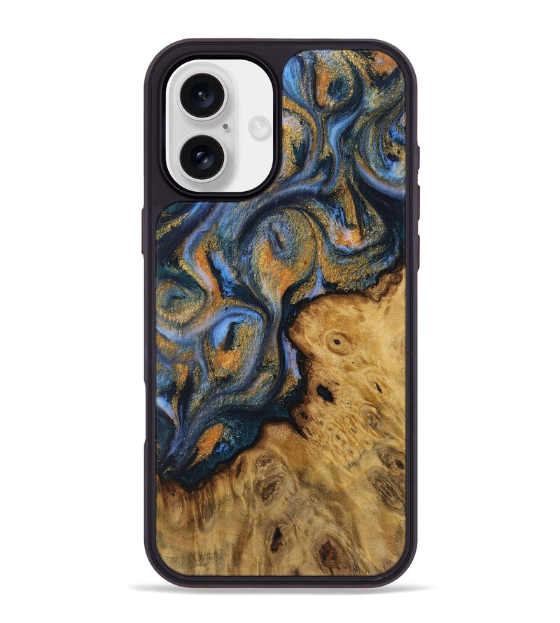 iPhone 16 Plus Wood Phone Case - Cacilia (Teal & Gold, 731279)